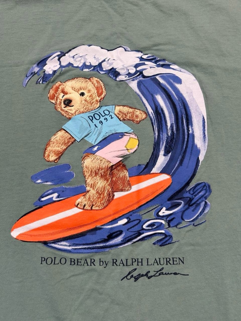 Polo by Ralph Lauren Sage Green Surfing Bear Graphic Tee